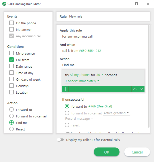 Telephone System GUI demonstrating call handling